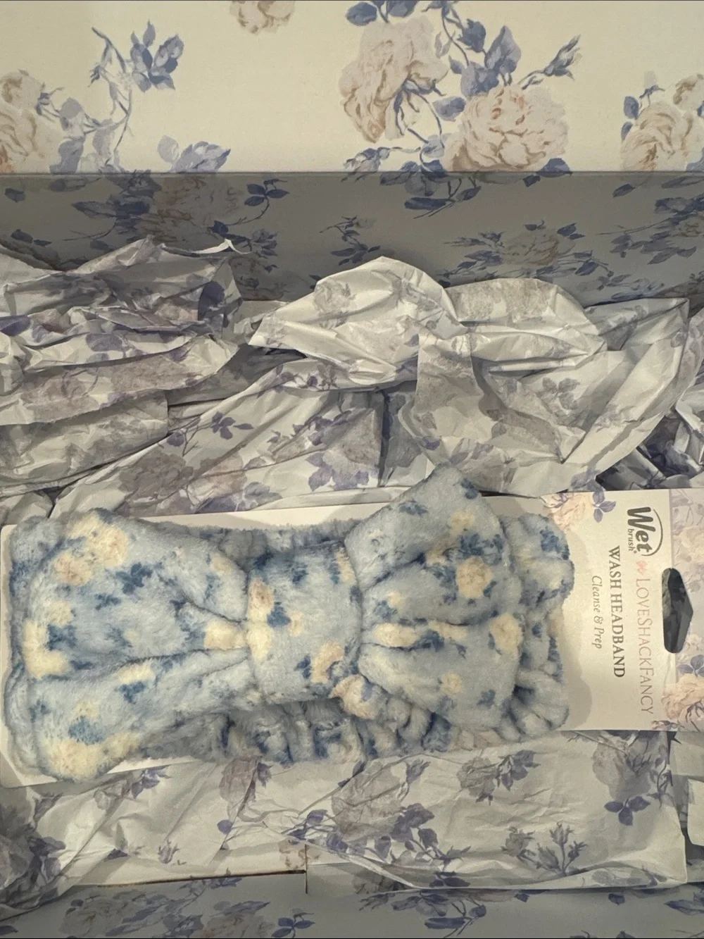 LoveShackFancy Light Blue and Cream Plush Bow Headband